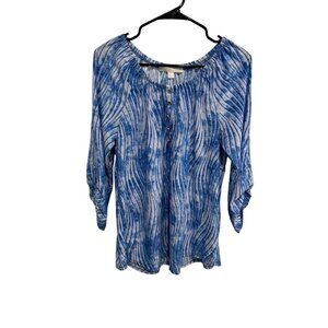 Juniper + Lime Blue Tie-Dye Tunic Top 3/4 Sleeve Size Large Bohemian Festival